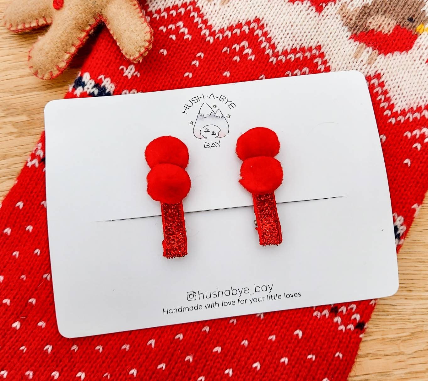 Christmas Hair Clips, Red Glitter, Fringe Clips, Pom Pom Hair Clip, Festive Hair Clips, Toddler Hair Clips, Baby Hair Clips -READY TO POST