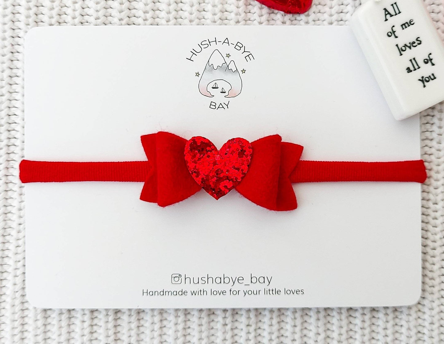 Red Bow Baby Headband, Heart Headband, Mini Bow Headband, Red Glitter Heart, Red Heart Bow, Red Felt Bow, Baby Headband, Nylon Headband