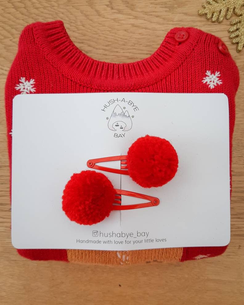 Red Pom Pom Hair Clip, Christmas Hair Clips, Pom Pom Snap Clip, Red Snap Clip, Toddler Hair Clips, Baby Hair Clips, Christmas Stocking Gifts