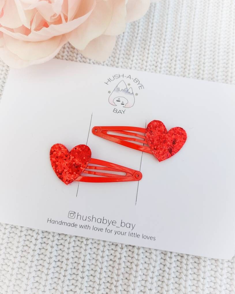 Valentines Snap Clips, Heart Hair Clips, Red Heart Snap Clips, Fringe Clips, Toddler Hair Clips, Baby Snap Clips, Glitter Hair Clips