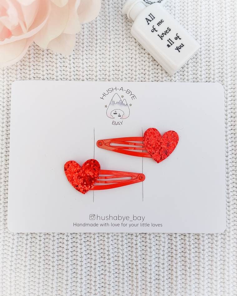 Valentines Snap Clips, Heart Hair Clips, Red Heart Snap Clips, Fringe Clips, Toddler Hair Clips, Baby Snap Clips, Glitter Hair Clips