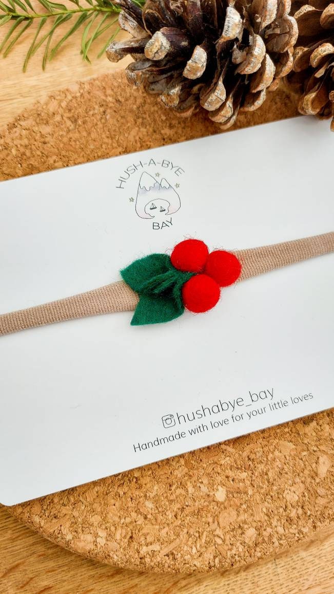 Holly Headband, Holly Hairband, Baby Headbands, Christmas Headband, Toddler Headbands, Baby Headbands, Newborn Headbands, Felt Holly Leaf
