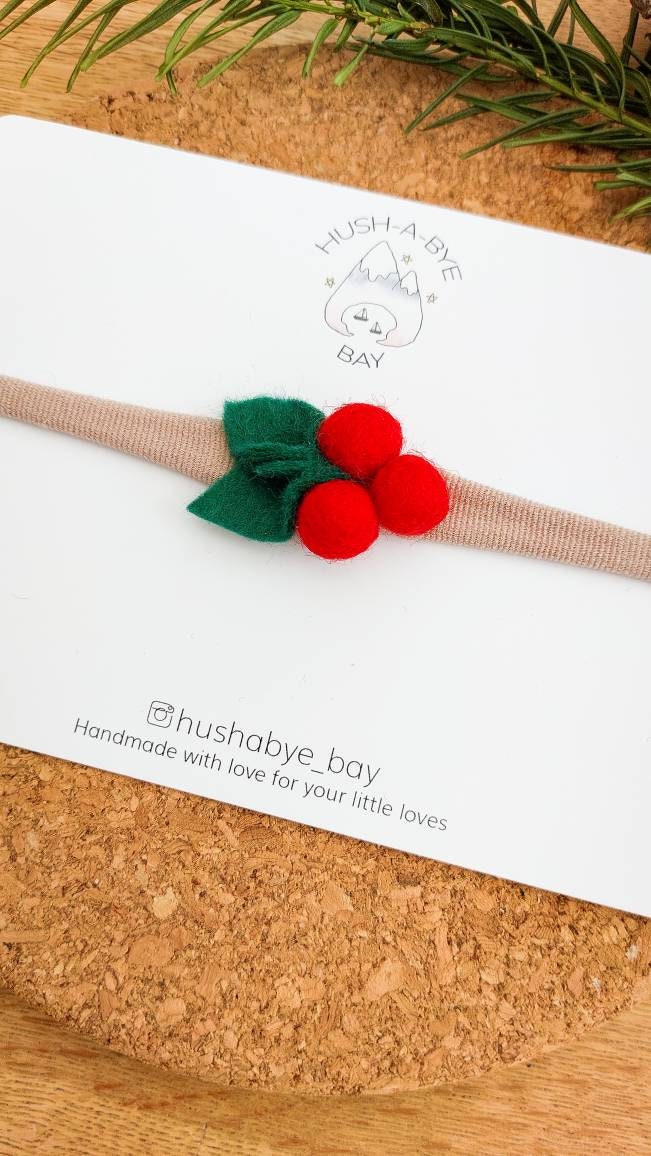 Holly Headband, Holly Hairband, Baby Headbands, Christmas Headband, Toddler Headbands, Baby Headbands, Newborn Headbands, Felt Holly Leaf
