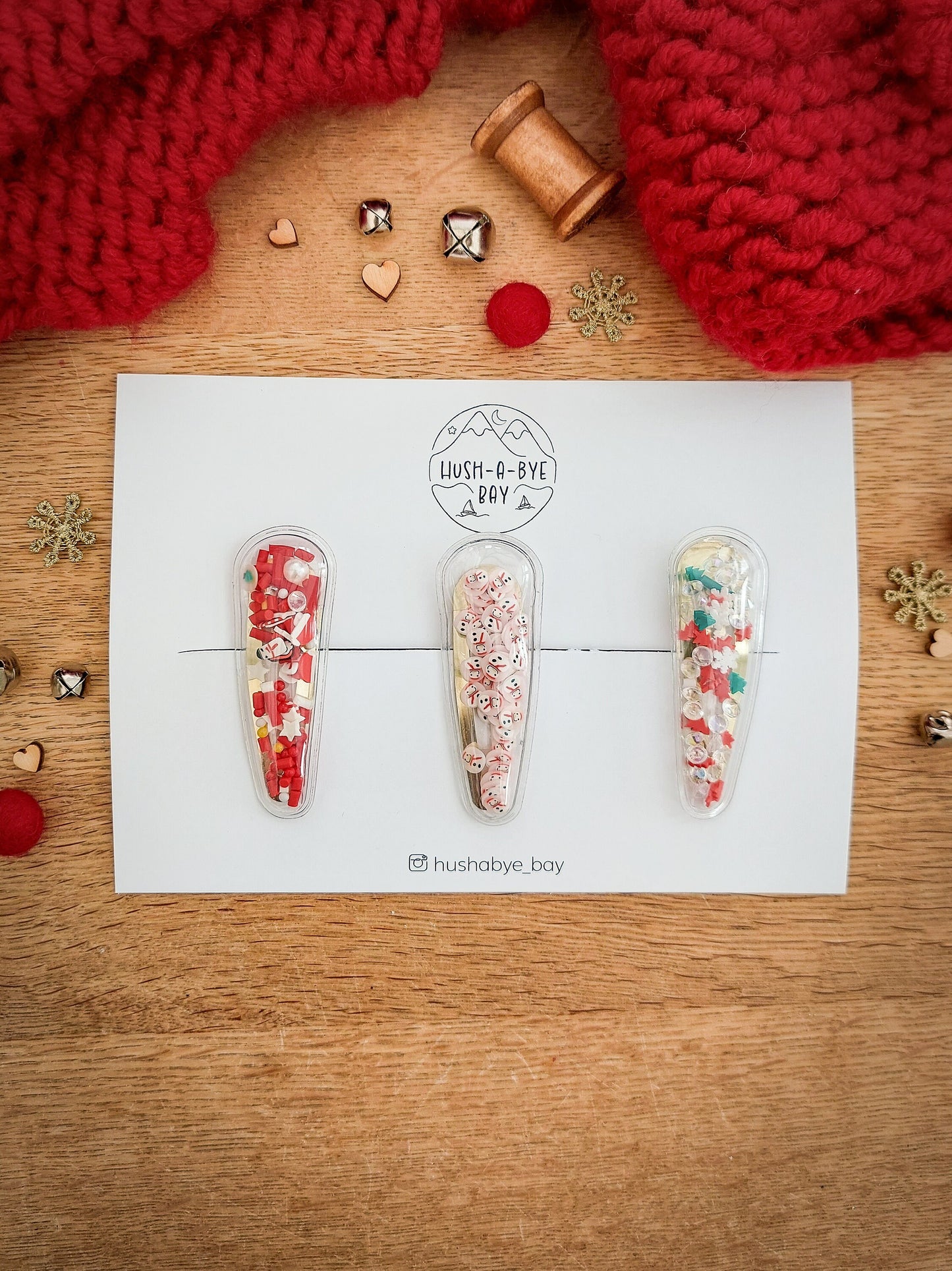 Christmas Hair Clips, Festive Snap Clips, Shaker Hair Clips, Christmas Hair Accessories, Toddler Clips, Baby Hair Clip, Stocking Filler Gift