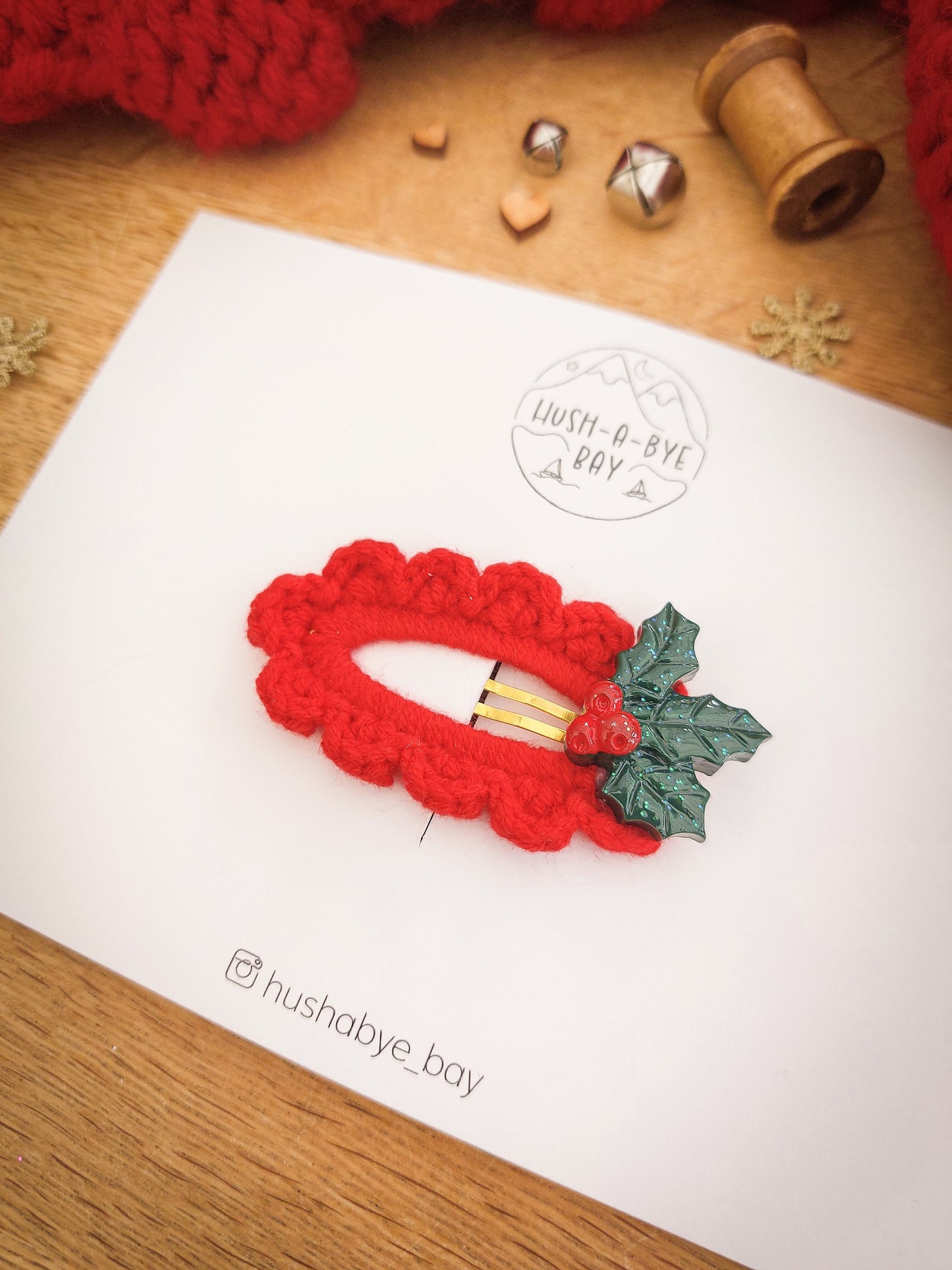 Christmas Hair Clips, Red Knitted Clip, Holly Hair Clips, Christmas Hair Accessories, Toddler Clips, Baby Hair Clip, Stocking Filler Gift