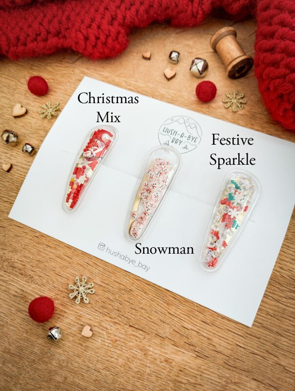 Christmas Hair Clips, Festive Snap Clips, Shaker Hair Clips, Christmas Hair Accessories, Toddler Clips, Baby Hair Clip, Stocking Filler Gift