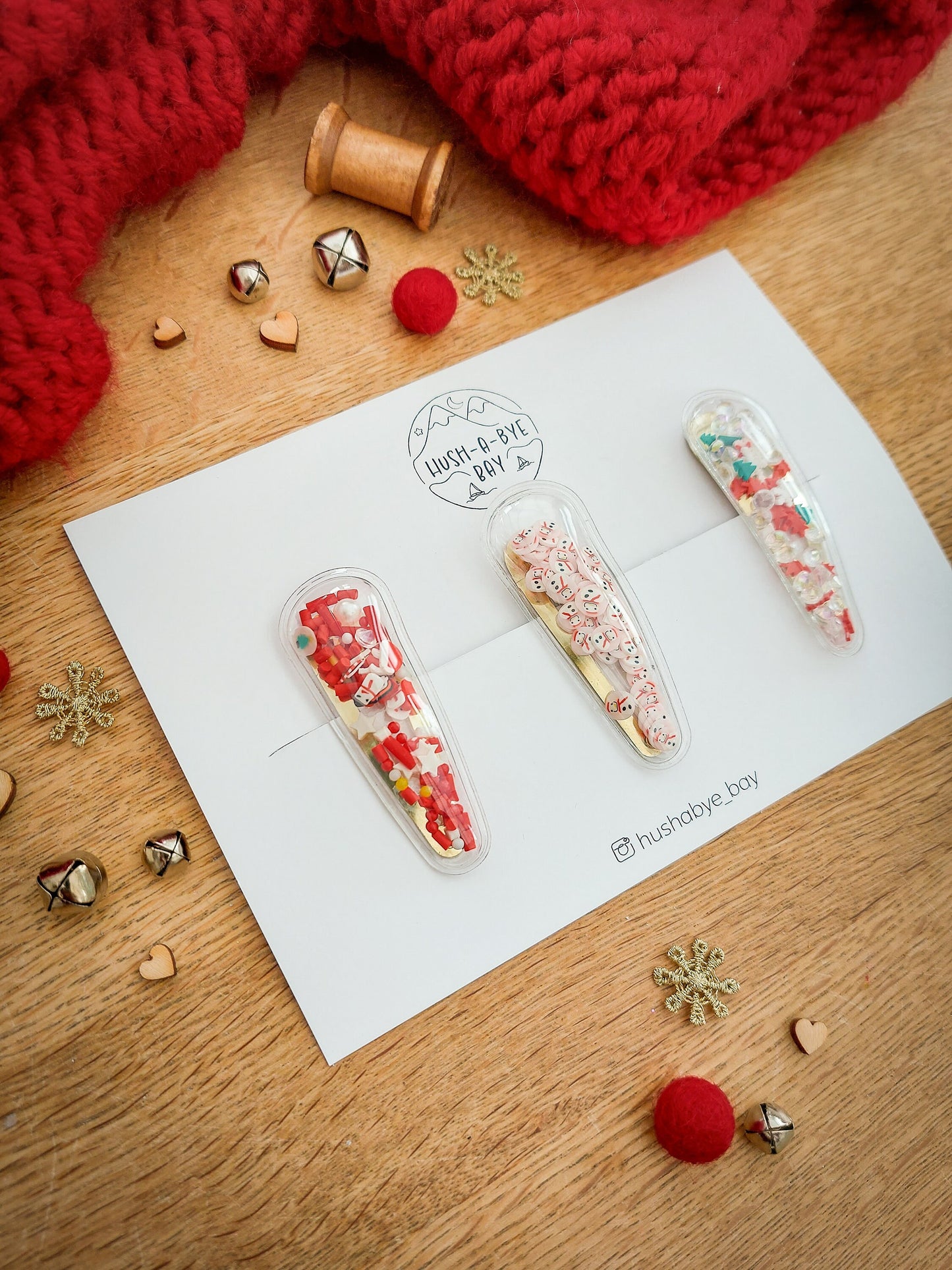 Christmas Hair Clips, Festive Snap Clips, Shaker Hair Clips, Christmas Hair Accessories, Toddler Clips, Baby Hair Clip, Stocking Filler Gift