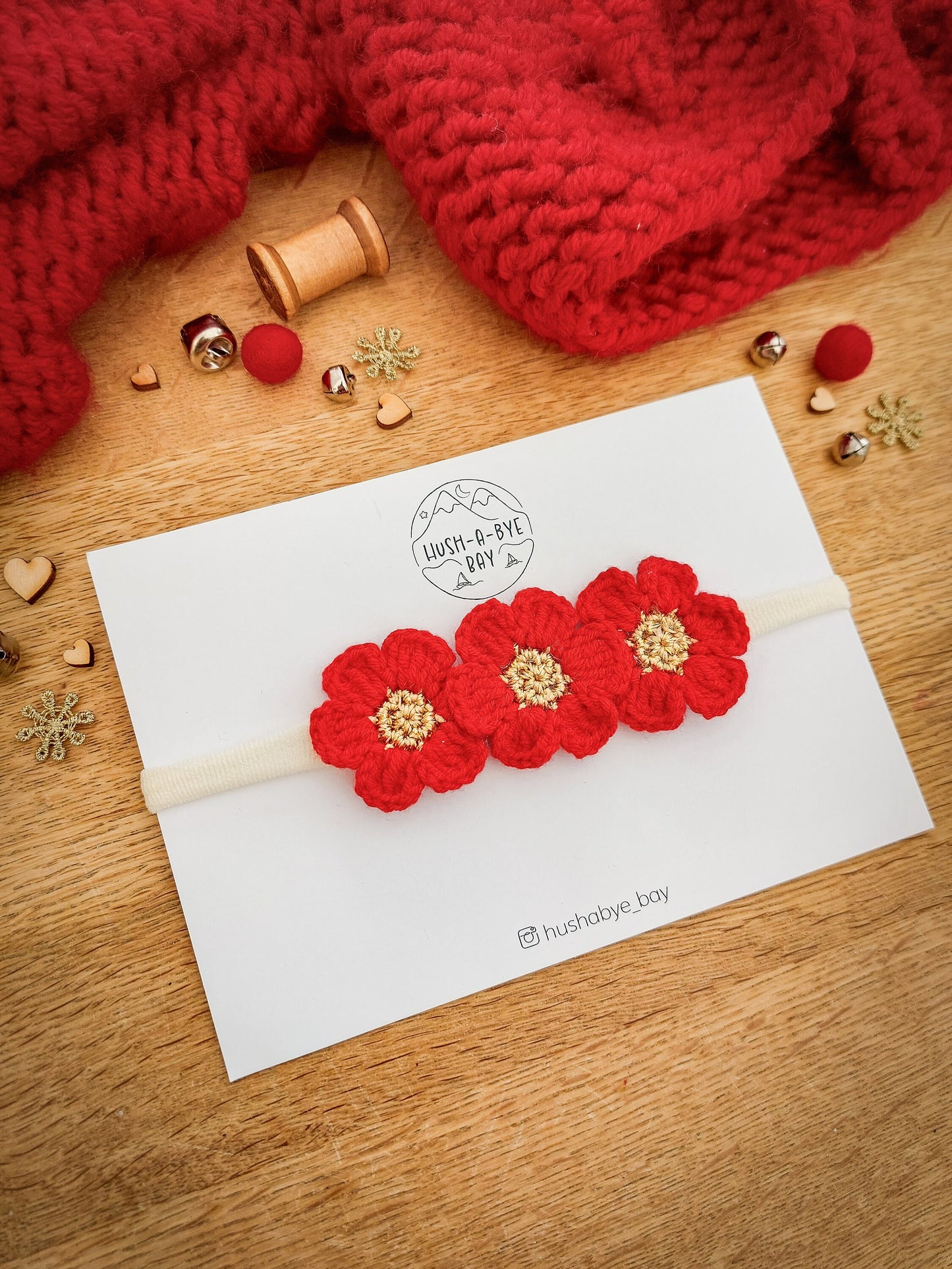 Christmas Baby Headband, Newborn Headbands, Flower Crown, Toddler Headbands, Knitted Flower Headband, Baby Hair Accessories, Red Flower Band