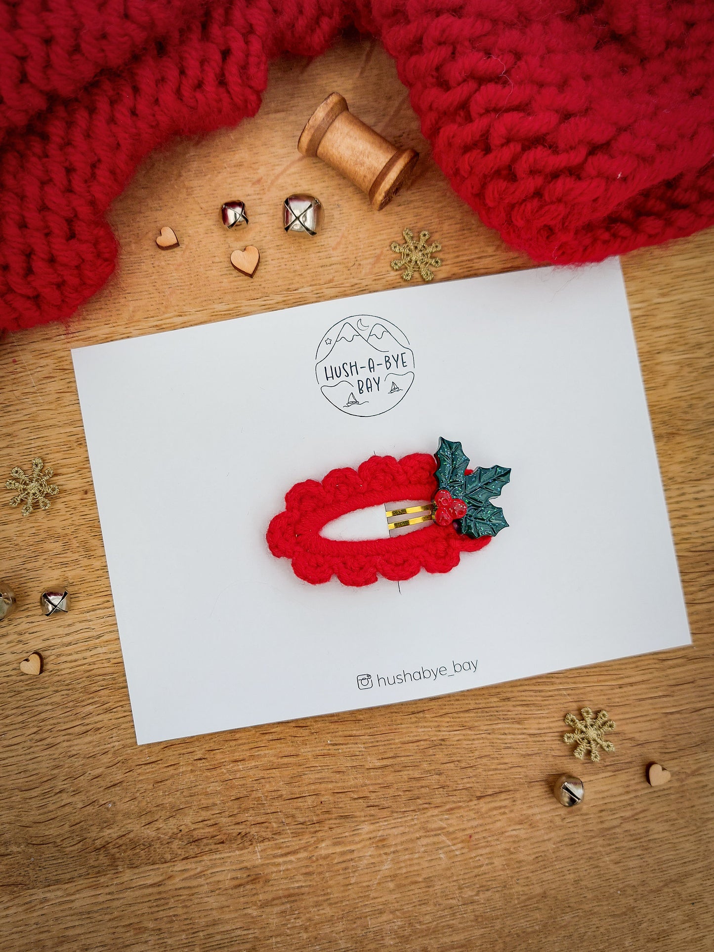 Christmas Hair Clips, Red Knitted Clip, Holly Hair Clips, Christmas Hair Accessories, Toddler Clips, Baby Hair Clip, Stocking Filler Gift