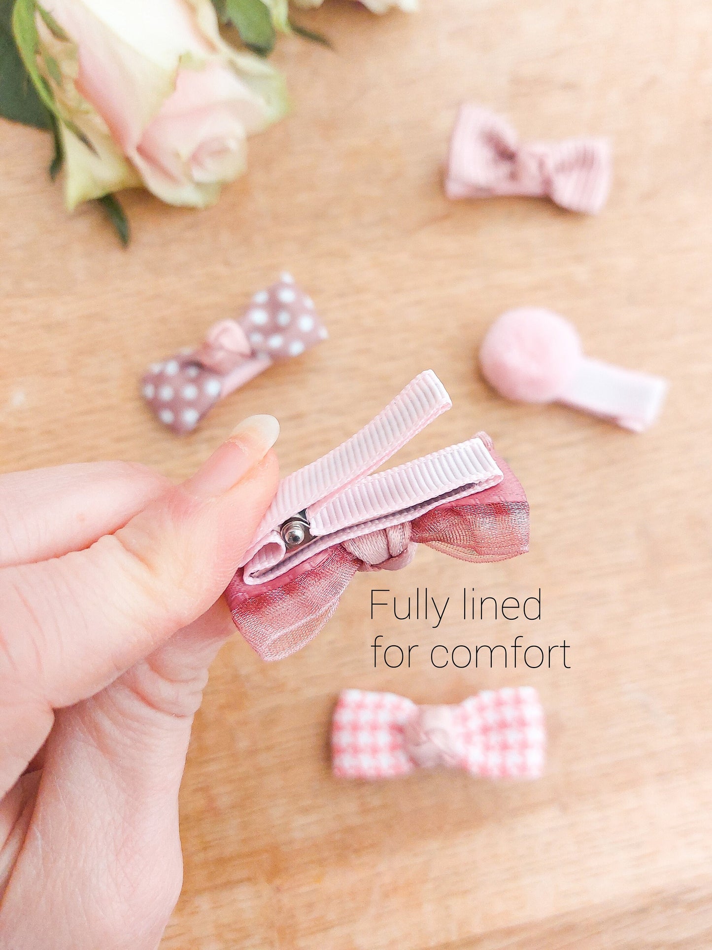 Pink Baby Bows, Hair Clips, Fully Lined Clips, Baby Fringe Clips, First Hair Clips, Toddler Hair Clips, Gentle Hair Clips, Fully Lined Bows
