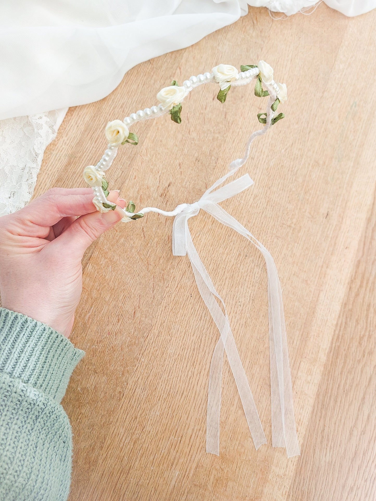 Flower Girl Hairband, Flower Girl Crown, Flower Girl Halo, Christening Hair Crown, Baptism Headband, Flower Girl Hair Accessories, Ivory