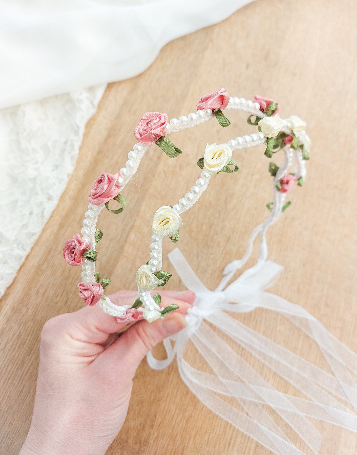 Flower Girl Hairband, Flower Girl Crown, Flower Girl Halo, Christening Hair Crown, Baptism Headband, Flower Girl Hair Accessories, Ivory