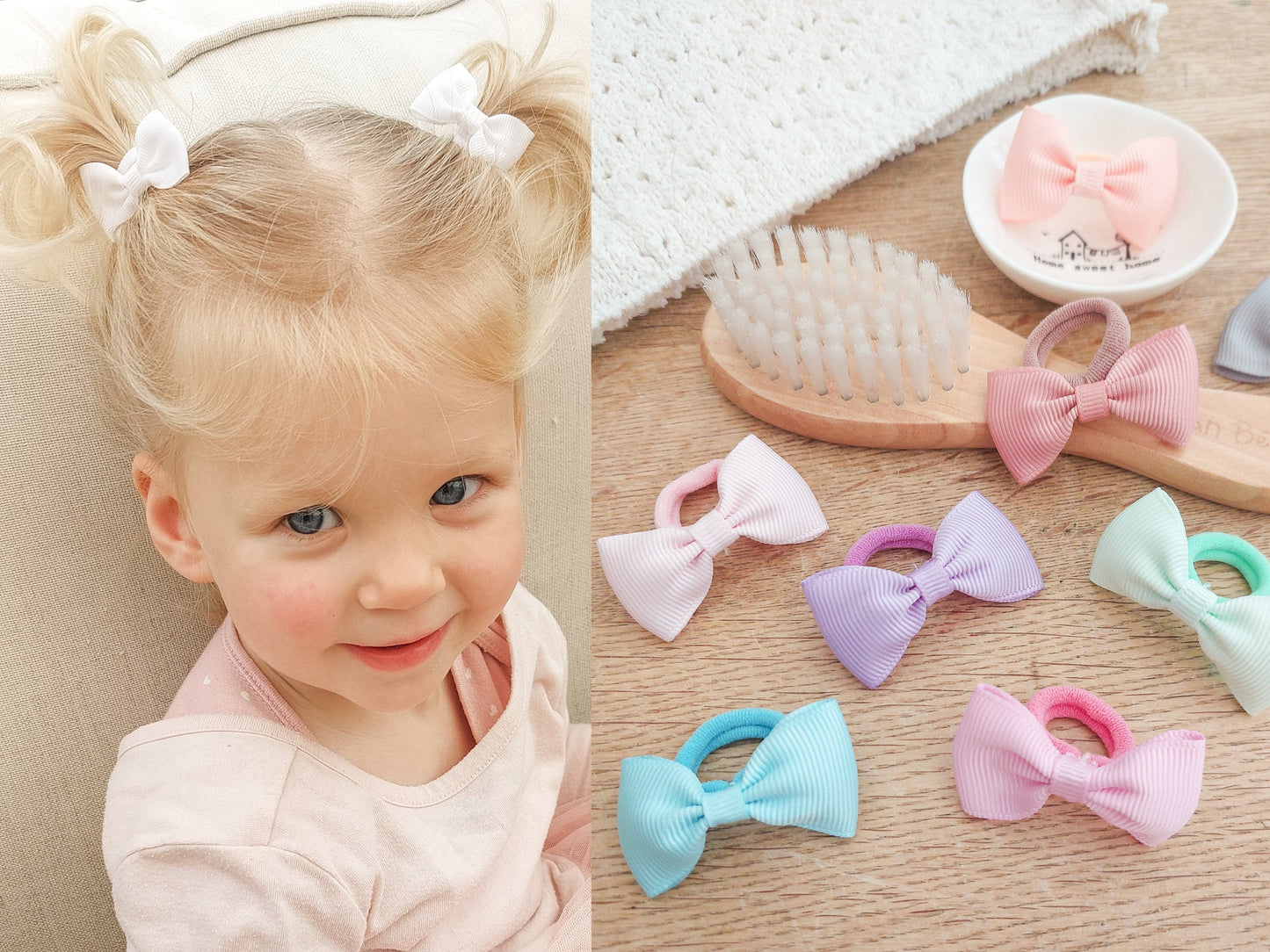Pair of Baby Hair Ties, Bow Hair Bobbles, Toddler Hair Bands, Baby Hair Bands, Soft Hair Bobbles, Mini Hair Bands, Small Elastics, No Snag