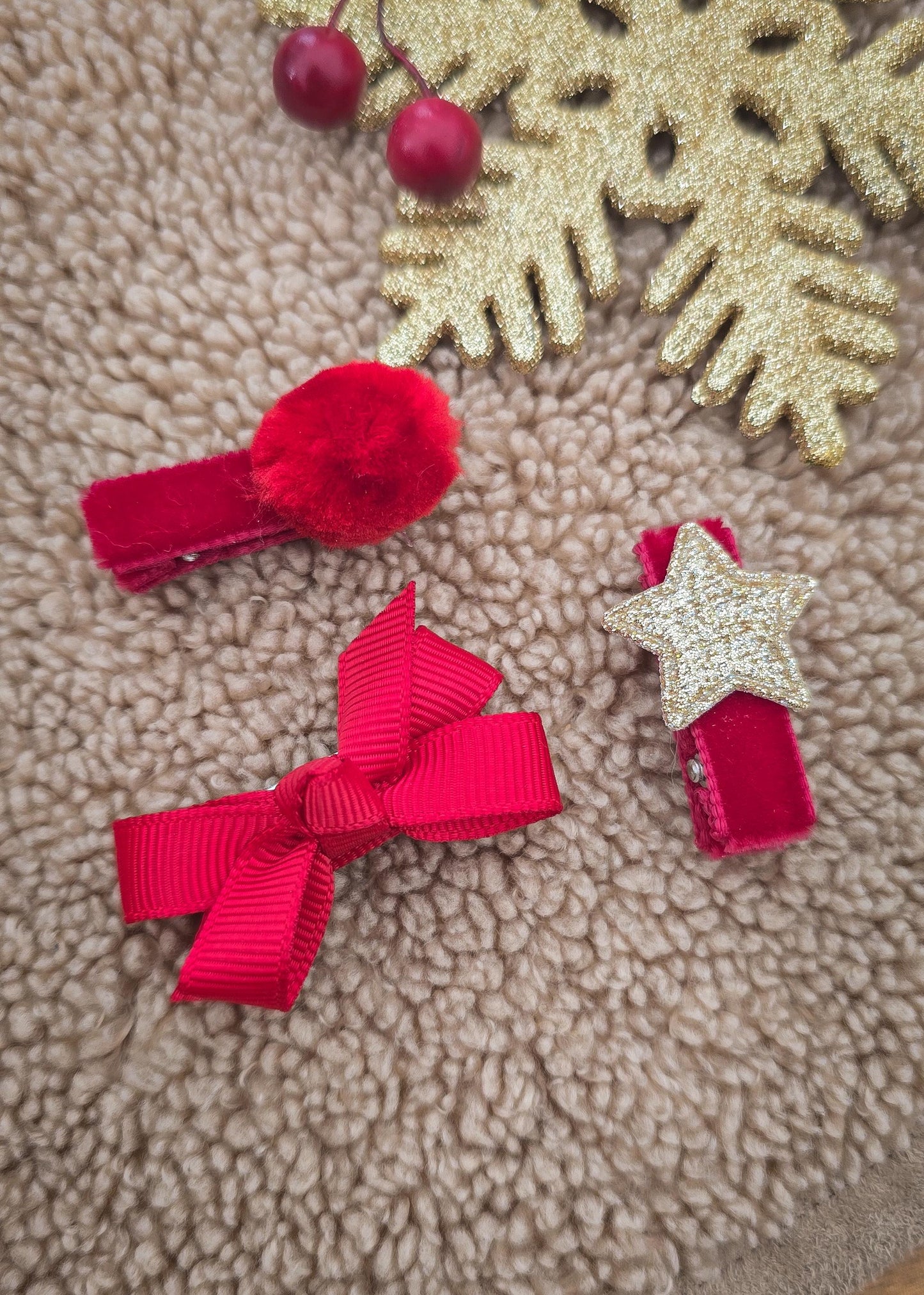 Christmas Baby First Hair Clips, Red Baby Hair Clips, Fully Lined Clips, Baby Fringe Clips, Tiny Hair Clips, Gentle Clips, Soft Hair Clips