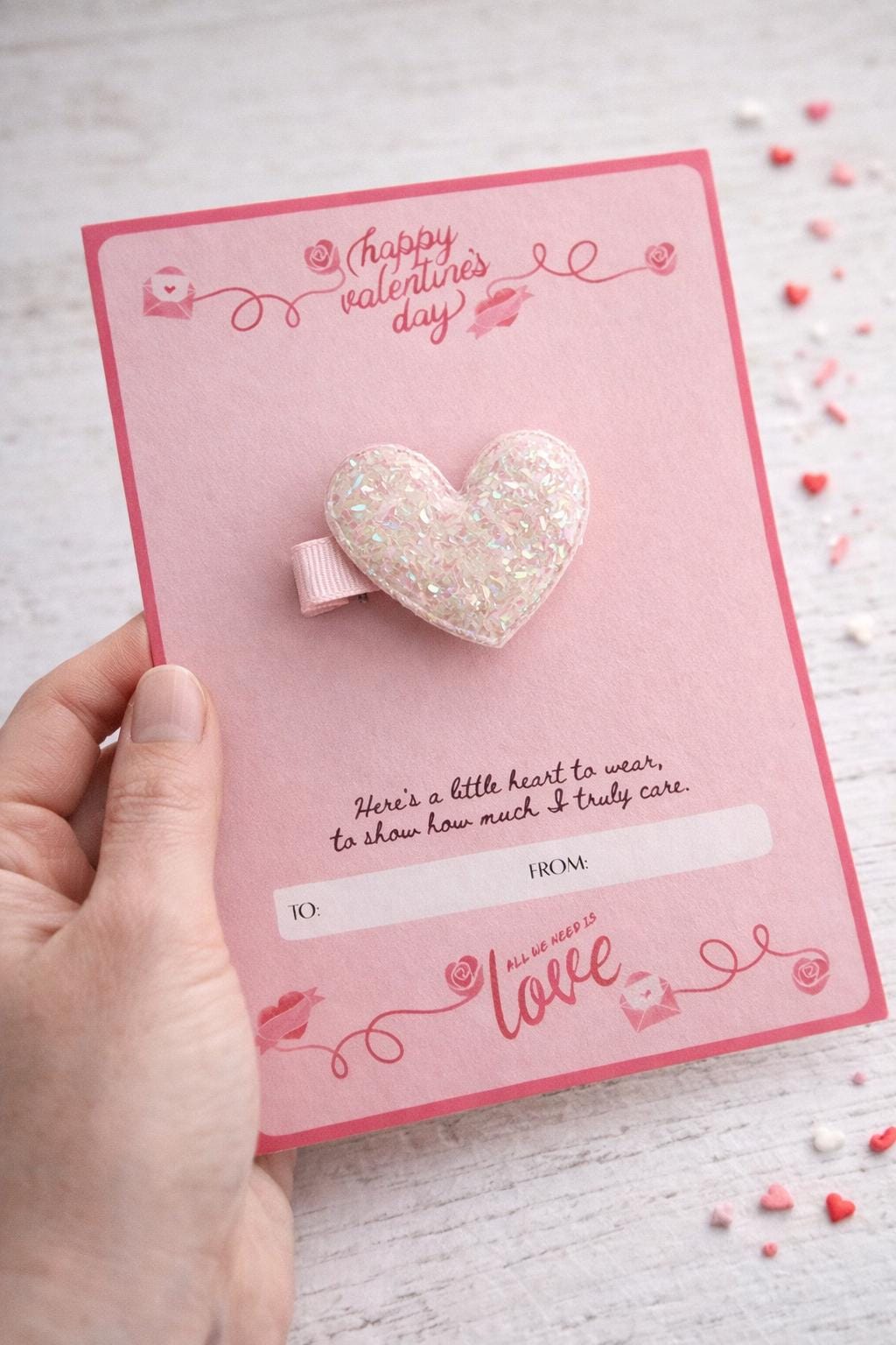 Valentines gift for girls, Valentines card for daughter, Small Valentines gift for kids, Valentines hair accessories, Pink heart hair clip