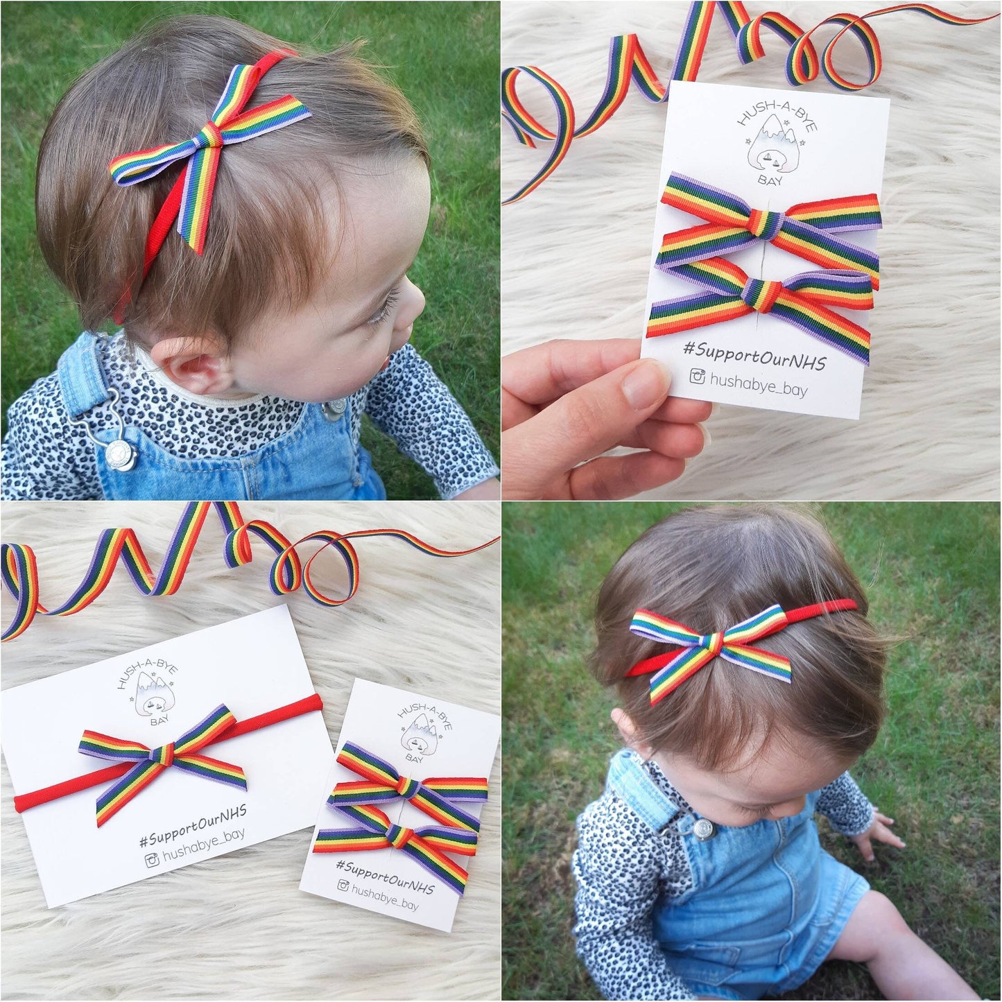 Rainbow Hair Bow for baby, toddler and child. LGBTQ, Gay Pride. Available on either a headband, pigtail alligator clips or single bow clip