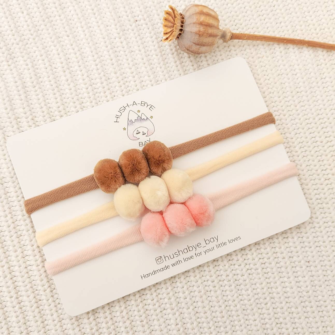 Pompom baby headband, toddler headband, newborn headband, pom pom hair band - choose your colour, winter baby headband, soft nylon headband