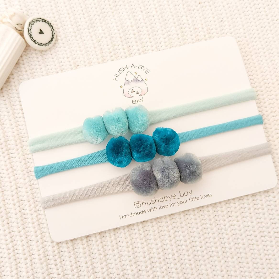 Pompom baby headband, toddler headband, newborn headband, pom pom hair band - choose your colour, winter baby headband, soft nylon headband