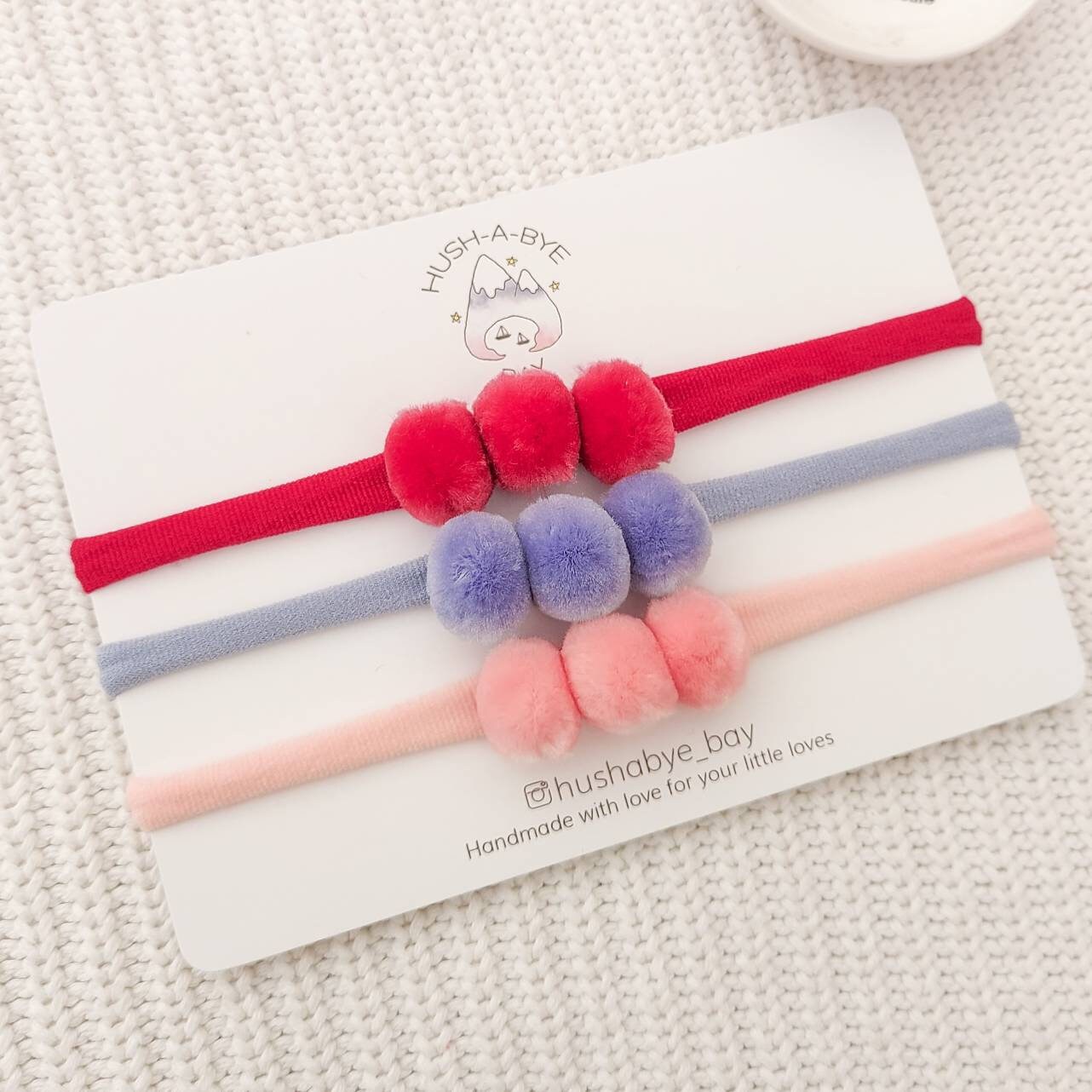 Pompom baby headband, toddler headband, newborn headband, pom pom hair band - choose your colour, winter baby headband, soft nylon headband