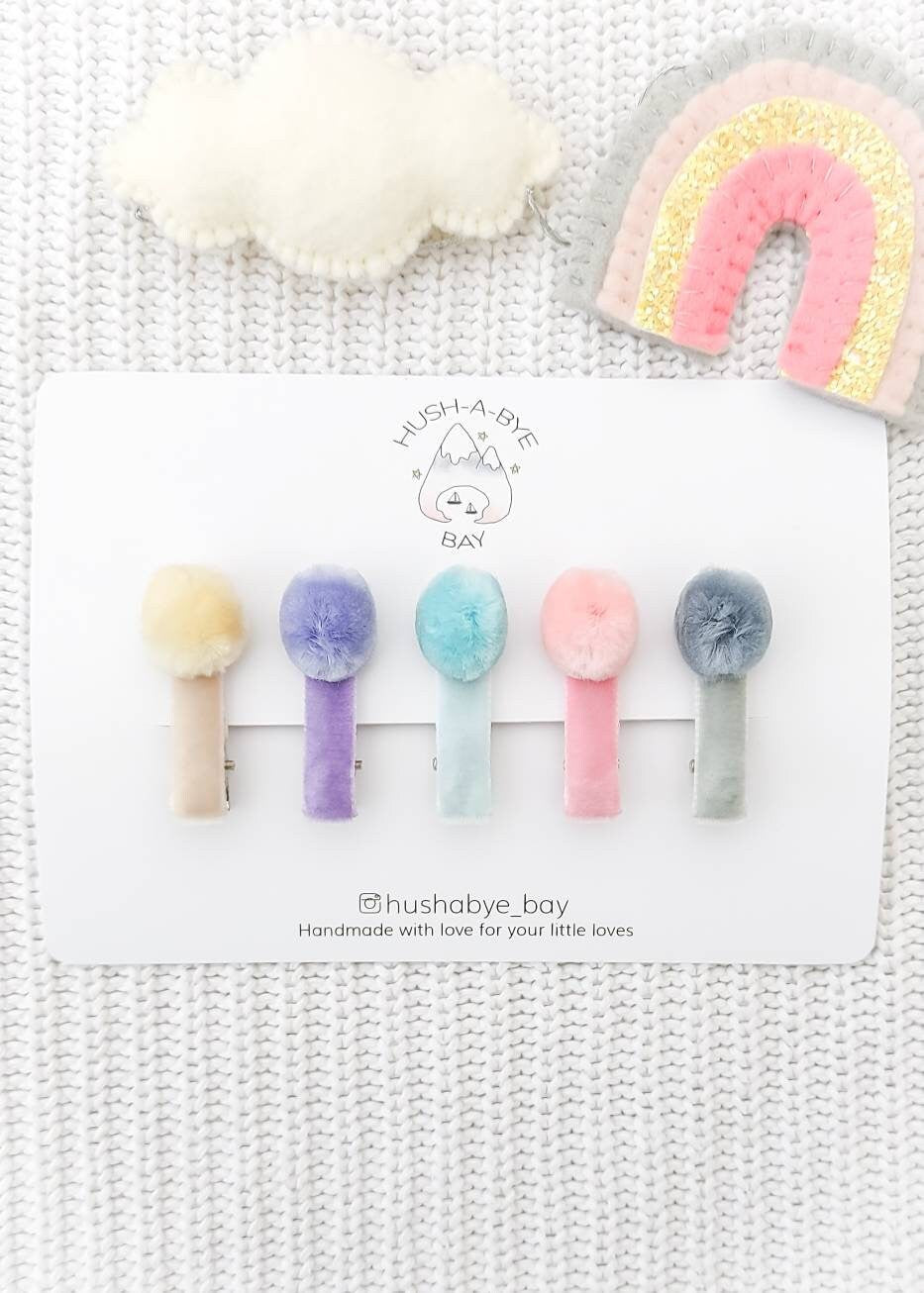 Pompom Hair Clips, Toddler Hair Clips, Baby Hair Clips, Fringe Clips, Pastel Hair Clips, Pink Hair Clips, Velvet Hair Clips, Fluffy Ball