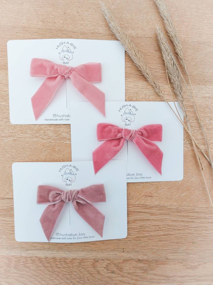 Pink Velvet Hair Bows, Pink Hair Bows, Velvet Bows, Pink Bow, Baby Bows, Toddler Hair Bows, Girls Hair Bows, Valentines Hair Bows