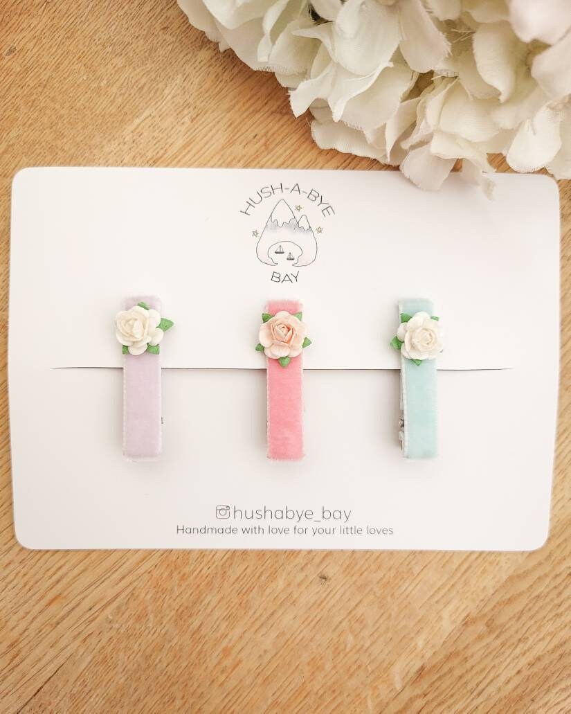 Flower Hair Clips, Baby Hair Clips, Velvet Hair Clips, Fringe Clips, Toddler Hair Clips, Pastel Hair Clips, Pink Hair Clips, Baby Barrettes