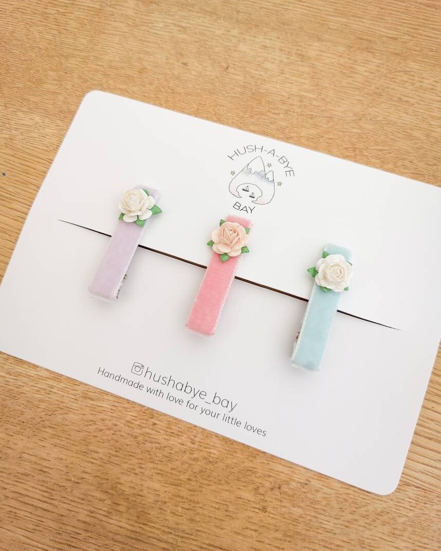 Flower Hair Clips, Baby Hair Clips, Velvet Hair Clips, Fringe Clips, Toddler Hair Clips, Pastel Hair Clips, Pink Hair Clips, Baby Barrettes
