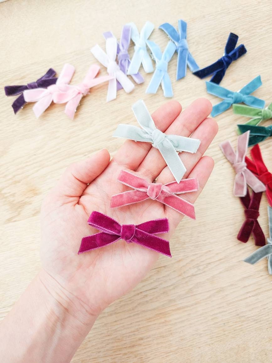 Velvet Bows - clips or headbands, Baby Hair Clips, Newborn Bows, Newborn Headband, Baby Bows, Baby Headband, Fringe Clips, Toddler Barrettes