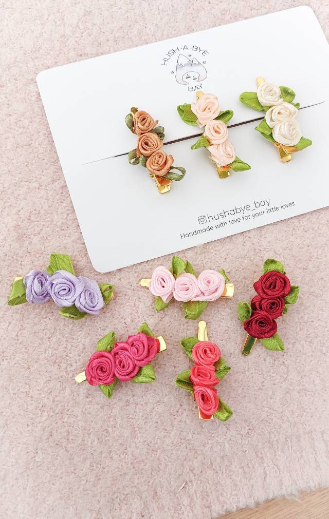 Flower Hair Clips, Satin Rose Hair Clips, Girls Hair Clips, Hair Clip Set, Toddler Hair Clips, Baby Hair Clips, Baby Barrettes, Baby Gift