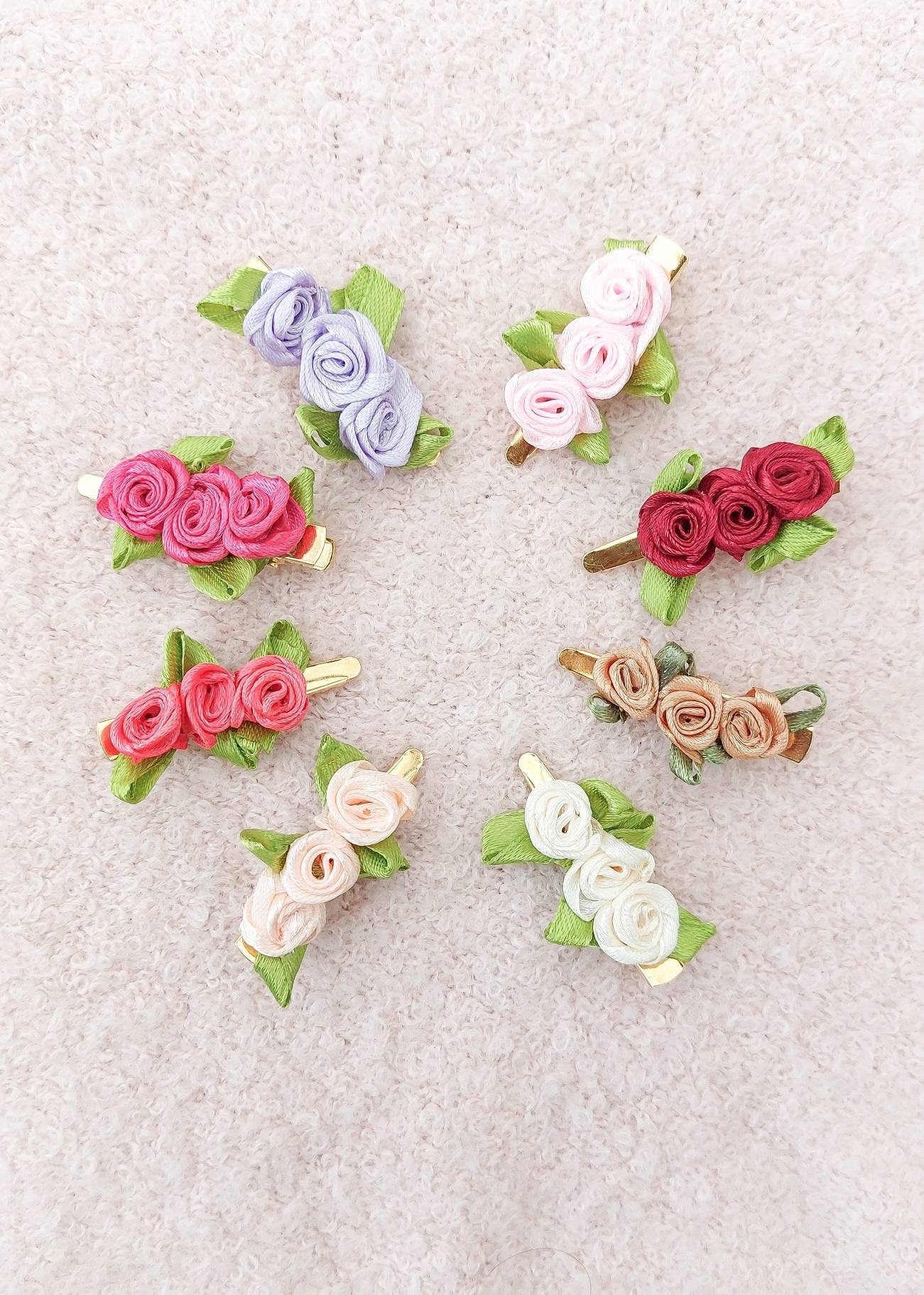 Flower Hair Clips, Satin Rose Hair Clips, Girls Hair Clips, Hair Clip Set, Toddler Hair Clips, Baby Hair Clips, Baby Barrettes, Baby Gift