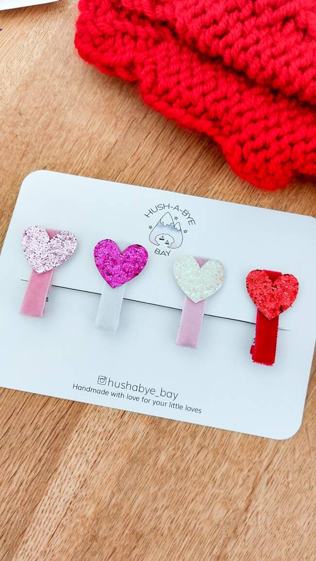 Heart Hair Clips, Valentines Hair Clips, Heart Glitter Hair Clips, Toddler Hair Clips, Baby Hair Clips, Valentines gift for girls, Red Heart