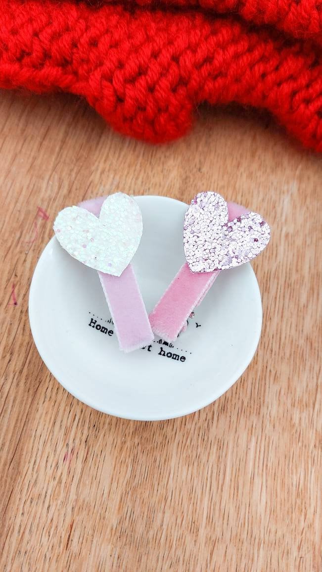 Heart Hair Clips, Valentines Hair Clips, Heart Glitter Hair Clips, Toddler Hair Clips, Baby Hair Clips, Valentines gift for girls, Red Heart