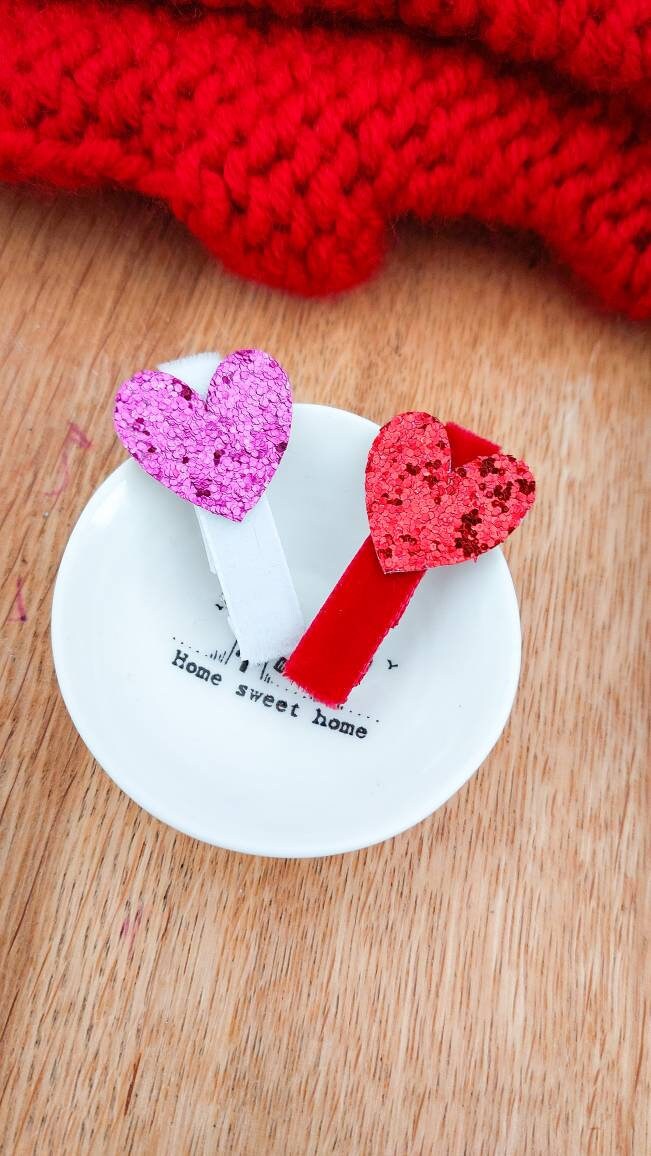 Heart Hair Clips, Valentines Hair Clips, Heart Glitter Hair Clips, Toddler Hair Clips, Baby Hair Clips, Valentines gift for girls, Red Heart