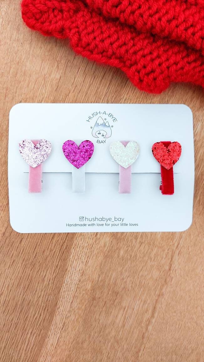 Heart Hair Clips, Valentines Hair Clips, Heart Glitter Hair Clips, Toddler Hair Clips, Baby Hair Clips, Valentines gift for girls, Red Heart
