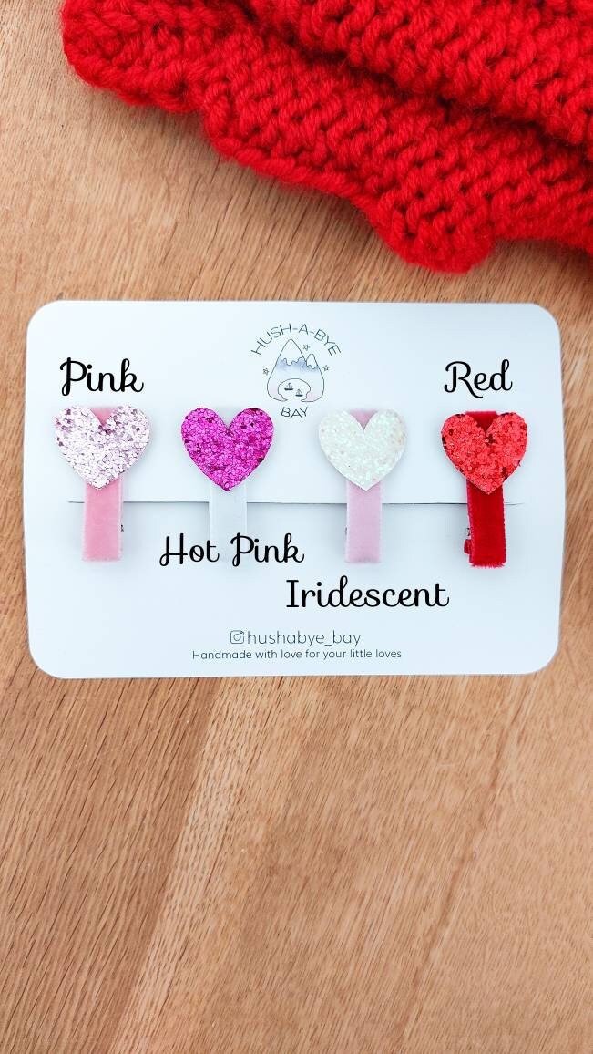 Heart Hair Clips, Valentines Hair Clips, Heart Glitter Hair Clips, Toddler Hair Clips, Baby Hair Clips, Valentines gift for girls, Red Heart