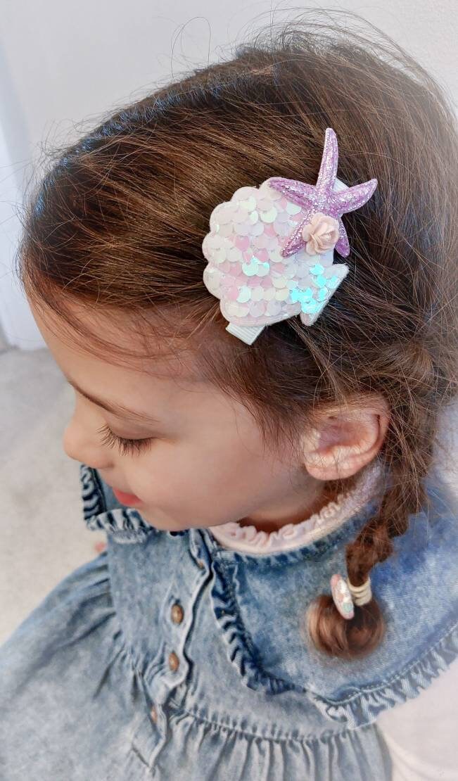 Mermaid Hair Clip, Mermaid Shell Hair Clip, Mermaid Party Hair Clip, Toddler Hair Clips, Girls Hair Clips, Mermaid Costume, Sequin Hair Clip