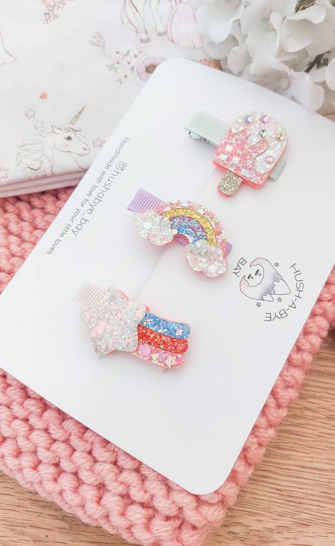 Rainbow Hair Clip, Ice Cream Hair Clip, Star Hair Clip, Girls Hair Clips, Toddler Hair Clips, Glitter Barrette, Baby Hair Clips,Sparkly Clip