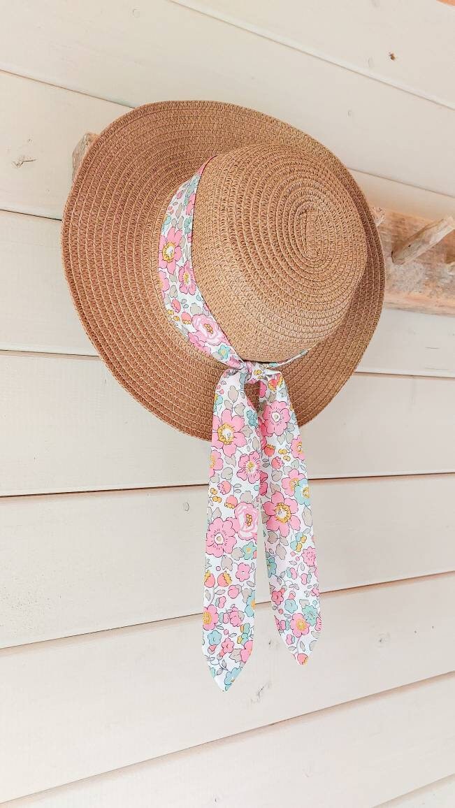 Girls Straw Hat, Sun Hat, Toddler Sun Hat, Boater, Childs Straw Hat, Rifle Paper, Liberty Fabric, Summer Hat, Girls Hat, Toddler Straw Hat