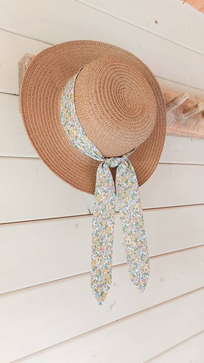 Girls Straw Hat, Sun Hat, Toddler Sun Hat, Boater, Childs Straw Hat, Rifle Paper, Liberty Fabric, Summer Hat, Girls Hat, Toddler Straw Hat