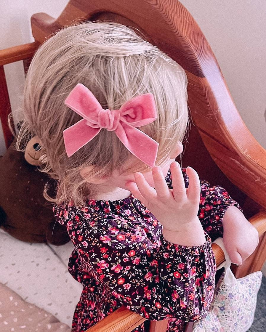 Pink Velvet Hair Bows, Pink Hair Bows, Velvet Bows, Pink Bow, Baby Bows, Toddler Hair Bows, Girls Hair Bows, Valentines Hair Bows