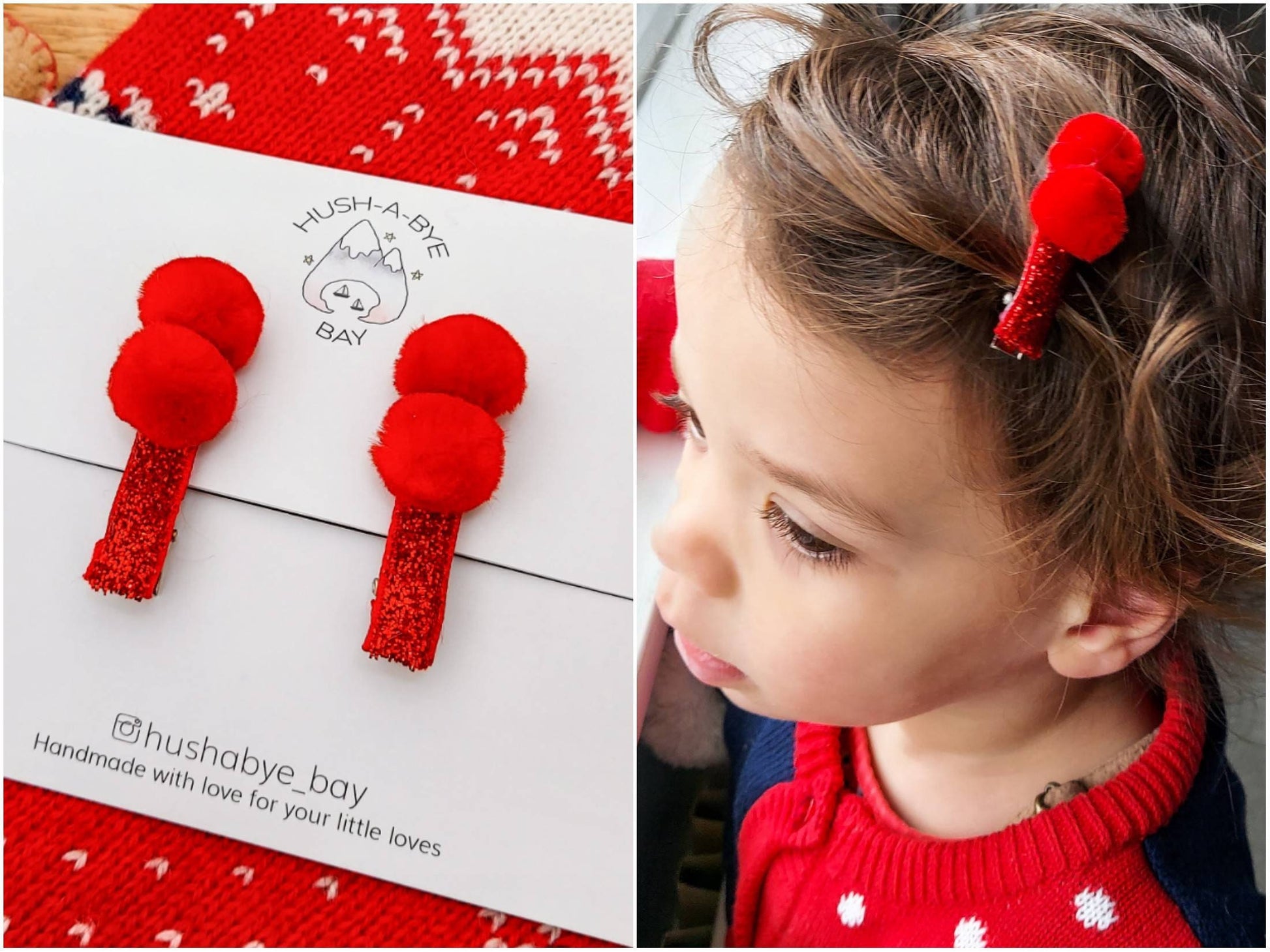 Christmas Hair Clips, Red Glitter, Fringe Clips, Pom Pom Hair Clip, Festive Hair Clips, Toddler Hair Clips, Baby Hair Clips -READY TO POST
