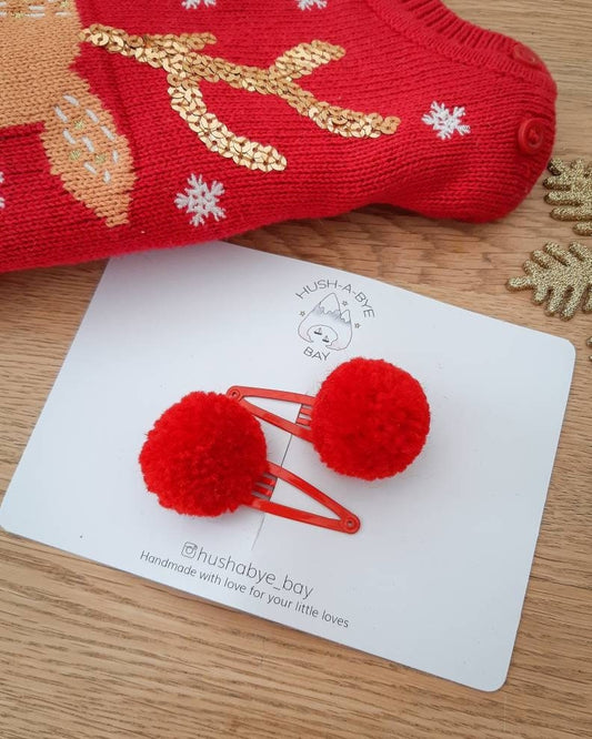 Red Pom Pom Hair Clip, Christmas Hair Clips, Pom Pom Snap Clip, Red Snap Clip, Toddler Hair Clips, Baby Hair Clips, Christmas Stocking Gifts