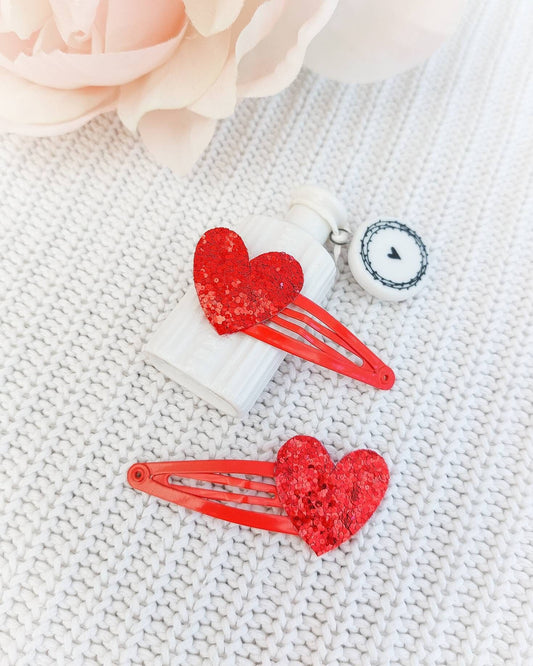 Valentines Snap Clips, Heart Hair Clips, Red Heart Snap Clips, Fringe Clips, Toddler Hair Clips, Baby Snap Clips, Glitter Hair Clips