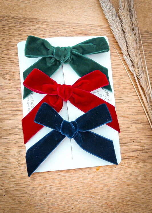 Christmas Velvet Hair Bows, Red Velvet Bows, Velvet Bows, Navy Bow, Baby Bows, Toddler Hair Bows, Girls Hair Bows, Bottle Green Hair Bows