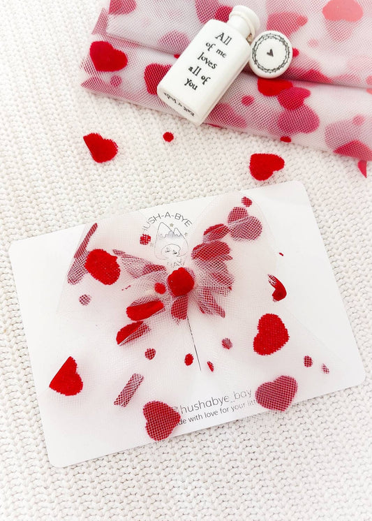 Valentines Hair Bows, Heart Bow, Valentines Tulle Bow, Valentines Day Bow, Baby Hair Bows, Net Bows, Toddler Hair Bows, Big Bows, Girls Bows