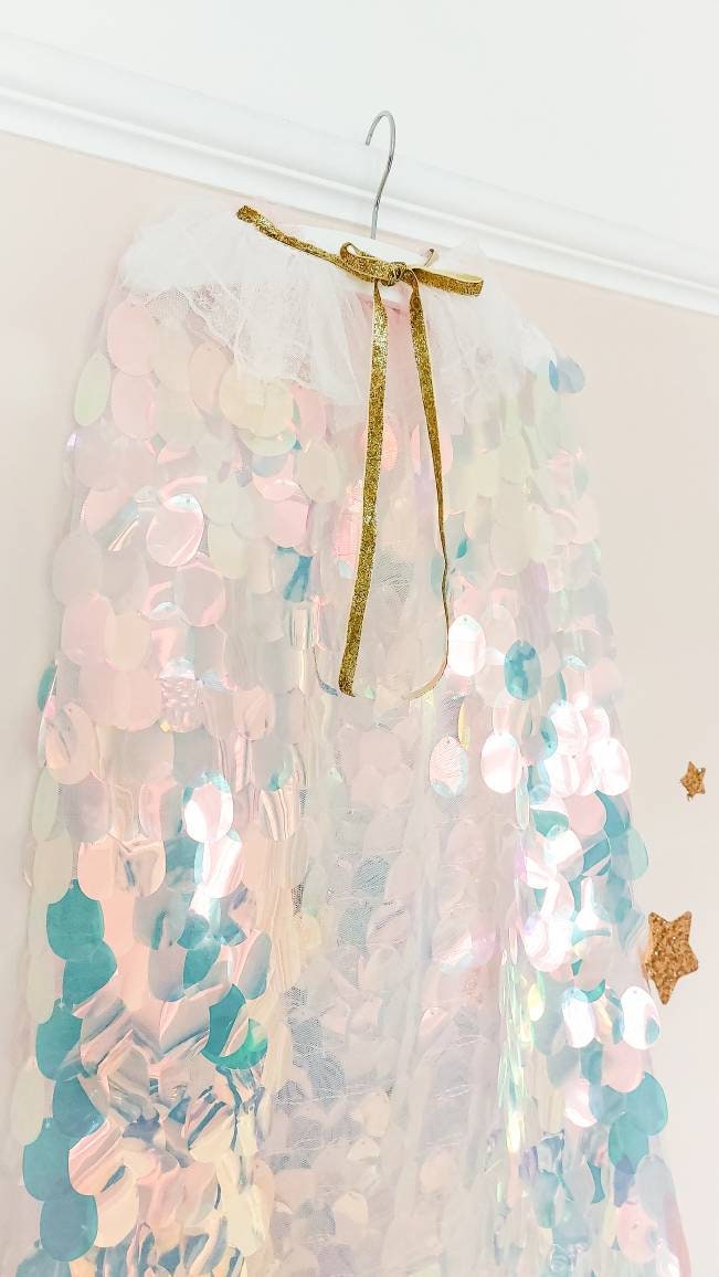 Festival Cape, Mermaid Cape, Princess Cape, Costume Cape, Sequin Cape, Sparkly Cape, Fancy Dress Cape, Girls Costume, Girls Dress Up, Party