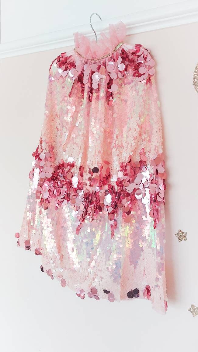 Festival Cape, Princess Cape, Costume Cape, Sequin Cape, Sparkly Cape, Fancy Dress Cape, Girls Costume, Girls Dress Up, Party Cape, Pink