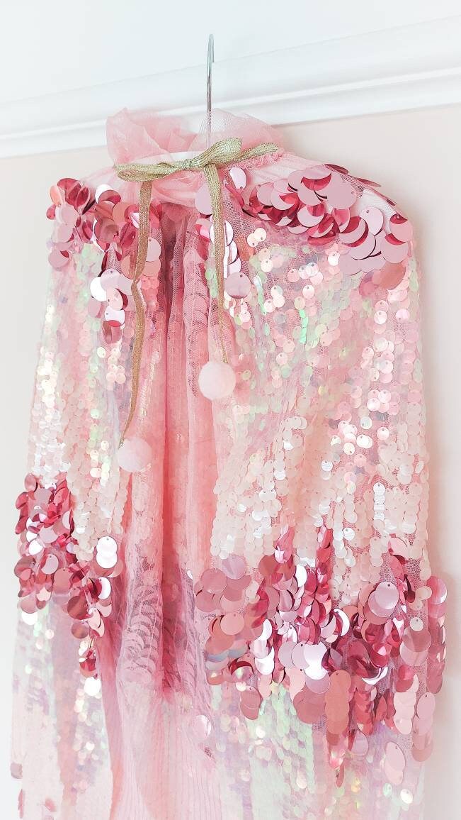 Festival Cape, Princess Cape, Costume Cape, Sequin Cape, Sparkly Cape, Fancy Dress Cape, Girls Costume, Girls Dress Up, Party Cape, Pink