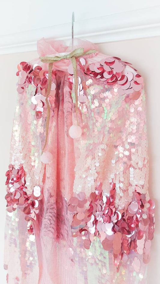 Festival Cape, Princess Cape, Costume Cape, Sequin Cape, Sparkly Cape, Fancy Dress Cape, Girls Costume, Girls Dress Up, Party Cape, Pink