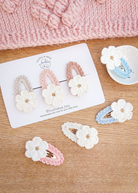 Flower Hair Clips, Knitted Hair Clips, Crochet Hair Clips, Girls Snap Clips, Toddler Hair Clips, Baby Hair Clips, Baby Snap Clips, Barrettes